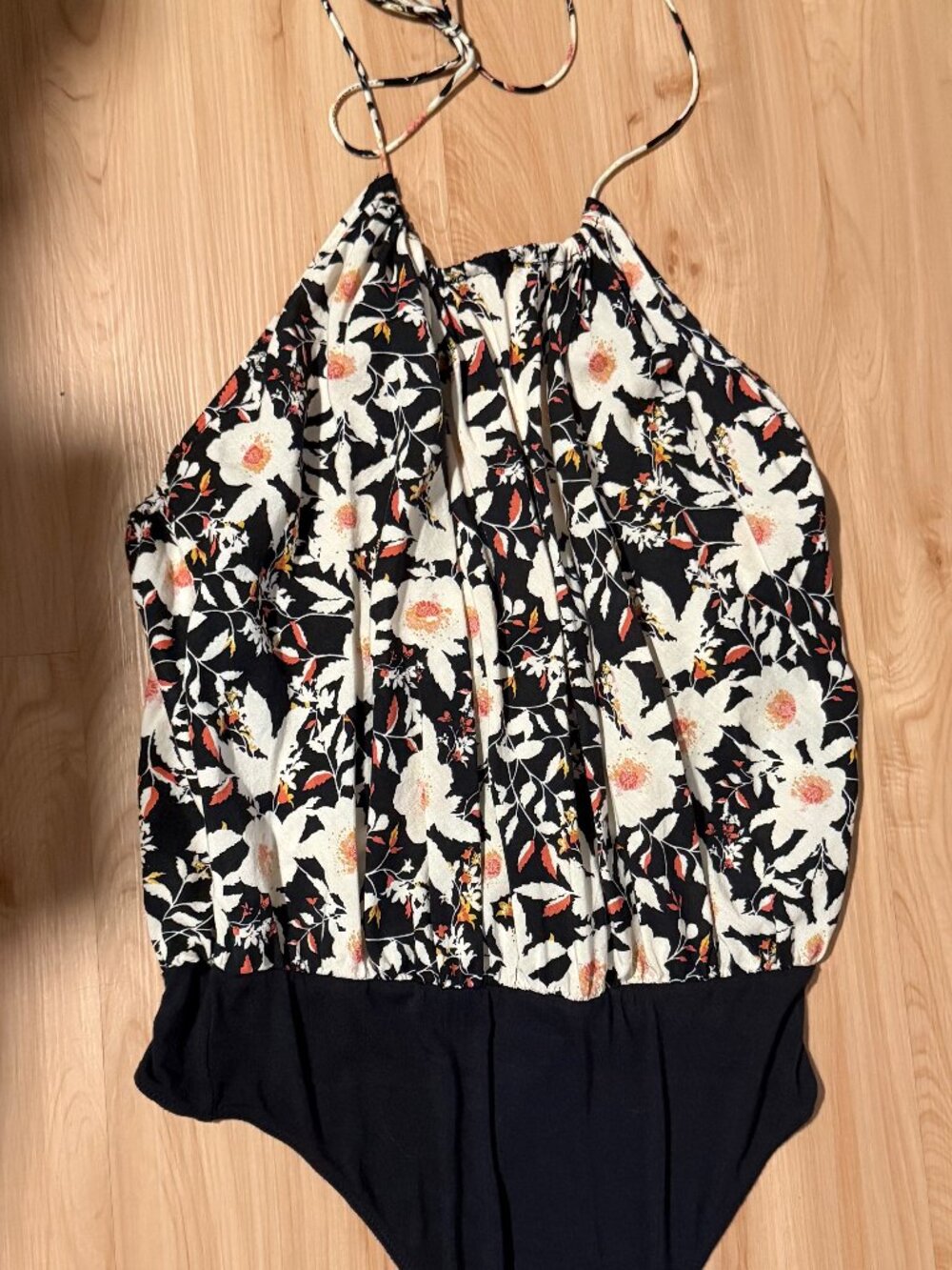 Free People Women’s L Liza Halter Bodysuit Wisteria Floral Tassel Top